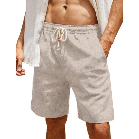 Other - Men's  Brown Linen Shorts Casual Elastic Waist Drawstring Summer Beach Shorts